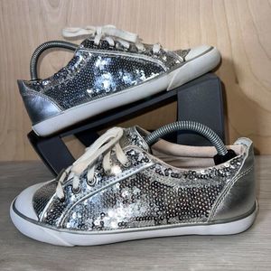 Coach Barrett Silver Sequin Sneakers 0686 Women's 7